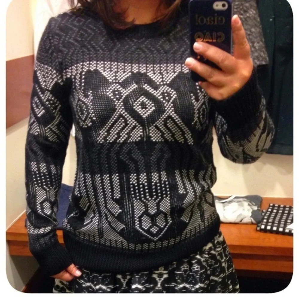 J. Crew Mixed-Stitch Blanket Sweater Black White
